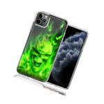 For Apple Iphone 12 Mini Green Flaming Skull Design Double Layer Phone Case