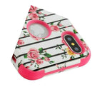 For Iphone X Xs Hybrid Hard Impact Armor Case Cover Pink Stripe Rose Flowers