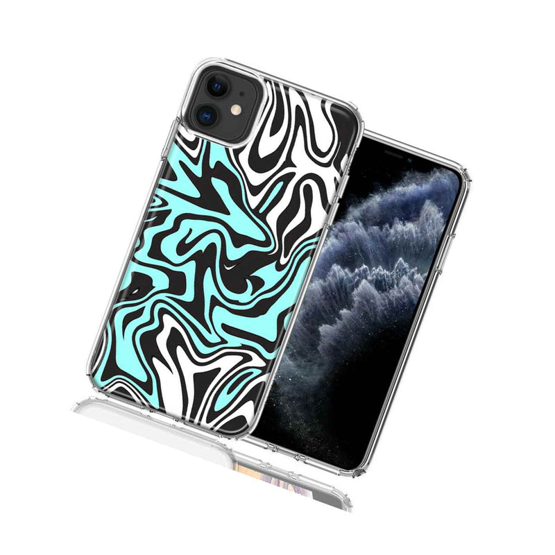 For Apple Iphone 12 Mini Mint Black Abstract Design Double Layer Phone Case