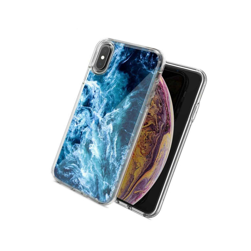 For Apple Iphone Xr Deep Blue Ocean Waves Design Double Layer Phone Case Cover