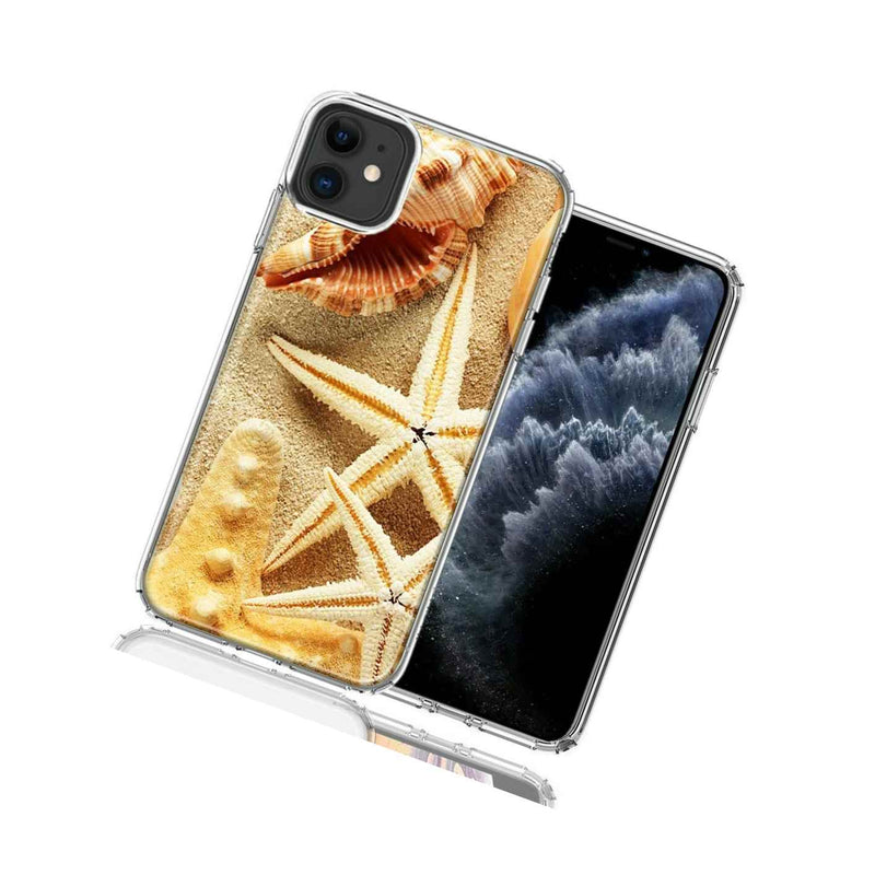 For Apple Iphone 11 Sand Shells Starfish Design Double Layer Phone Case Cover