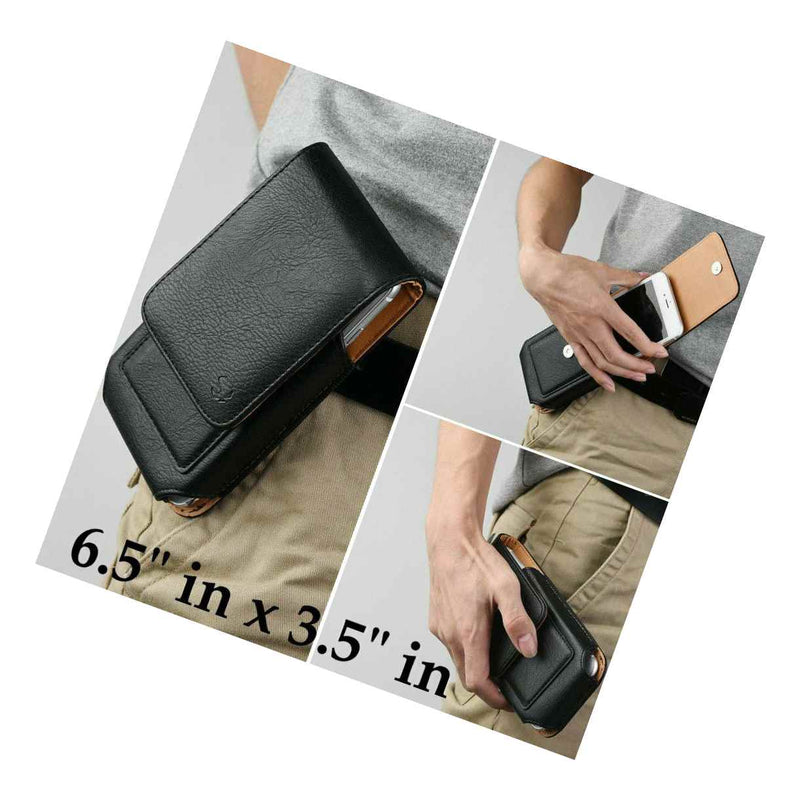 Htc U11 Plus Black Leather Vertical Holster Pouch Swivel Belt Clip Case Cover