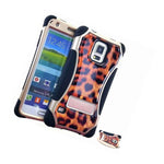 For Samsung Galaxy S5 Hard Soft Hybrid Impact Case Cover Brown Leopard Cheetah