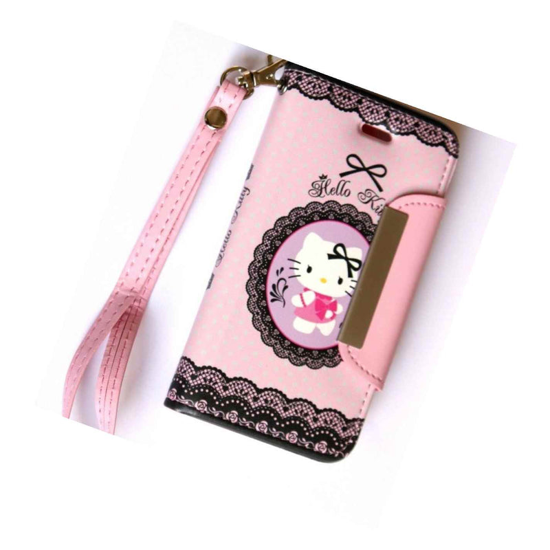 Iphone 5C Hello Kitty Leather Wallet Flip Pouch Case Cover Pink Lace Heart