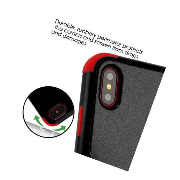 Iphone X Xs Hard Soft Hybrid Armor High Impact Skin Case Cover Black Red