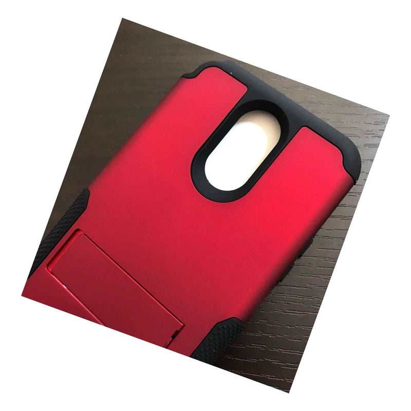 For Lg Stylo 3 Stylo 3 Plus Hard Soft Rubber Hybrid Armor Kickstand Case Red