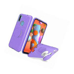 For Samsung Galaxy A11 Hard Rubber Shiny Purple Glitter Kickstand Holder Case