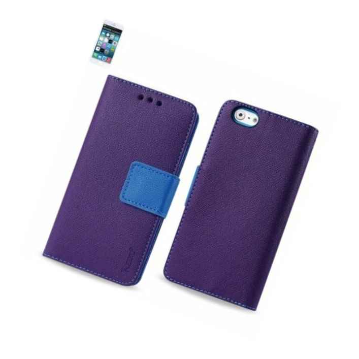 For Iphone 6 6S Pu Leather Credit Card Wallet Holder Flip Pouch Case Purple