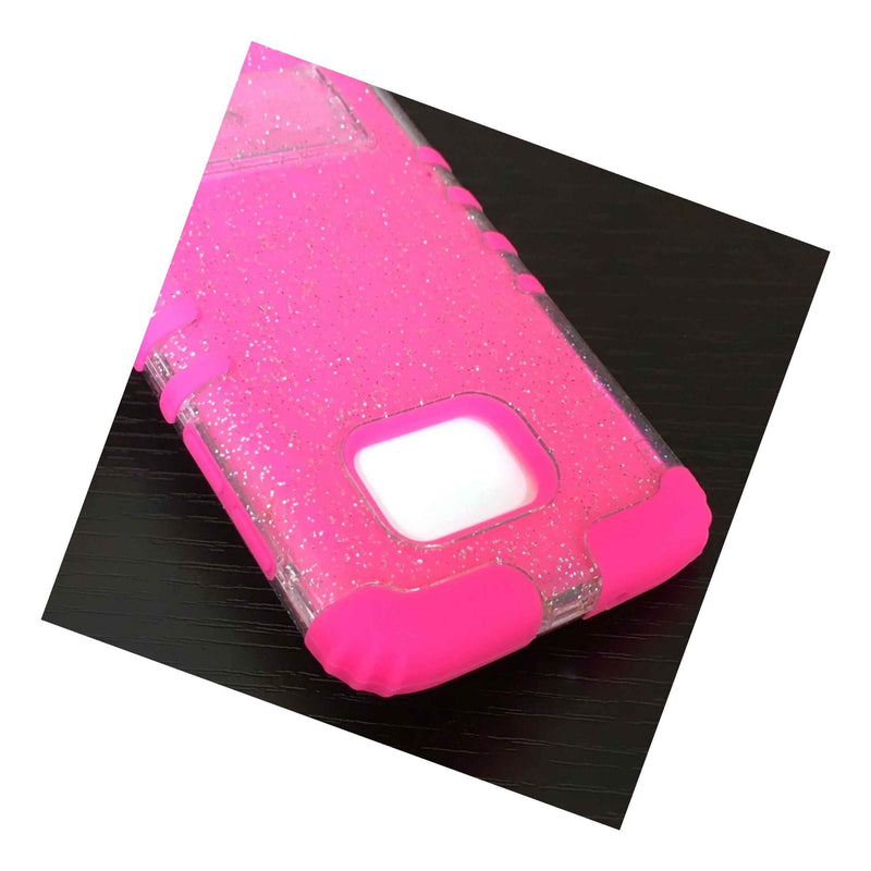 For Samsung Galaxy S7 Hybrid Hard Soft High Impact Skin Case Pink Clear Glitter