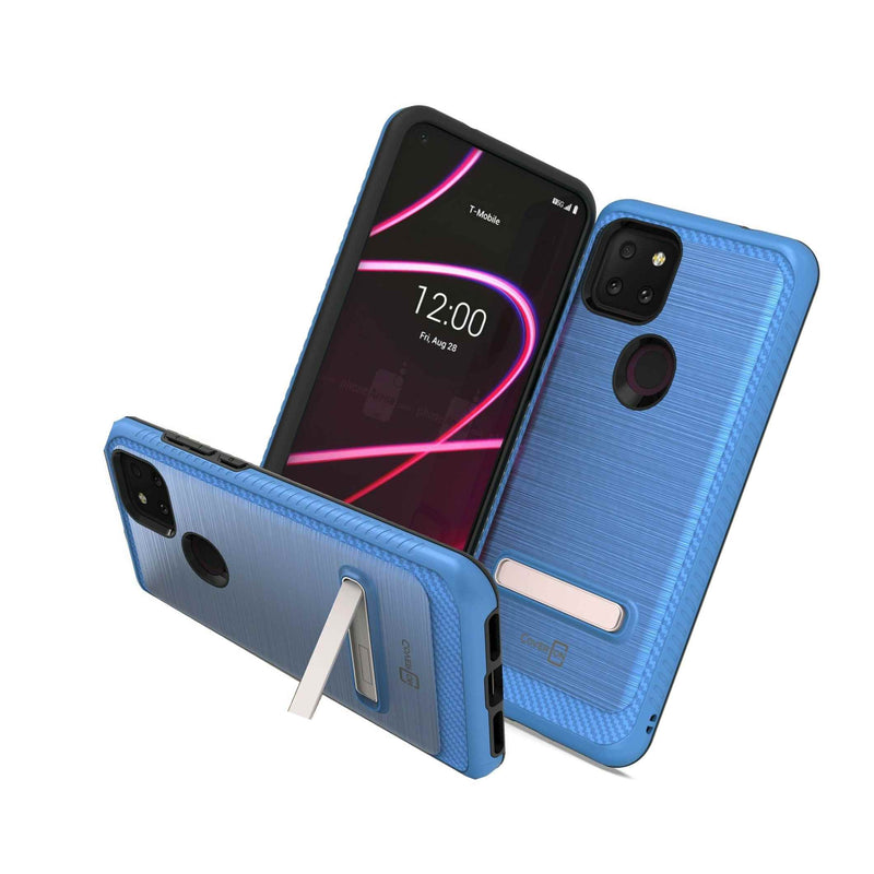 For Tcl T Mobile Revvl 5G Case Magnetic Metal Kickstand Blue Hard Phone Cover