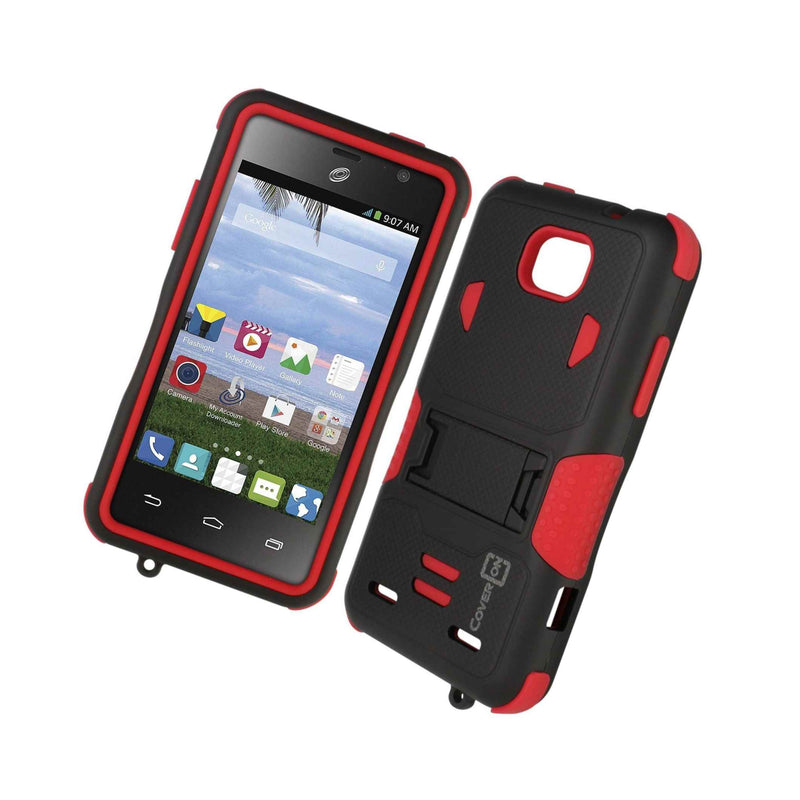 For Zte Zephyr Paragon Case Red Black Rugged Tough Hybrid Phone Cover