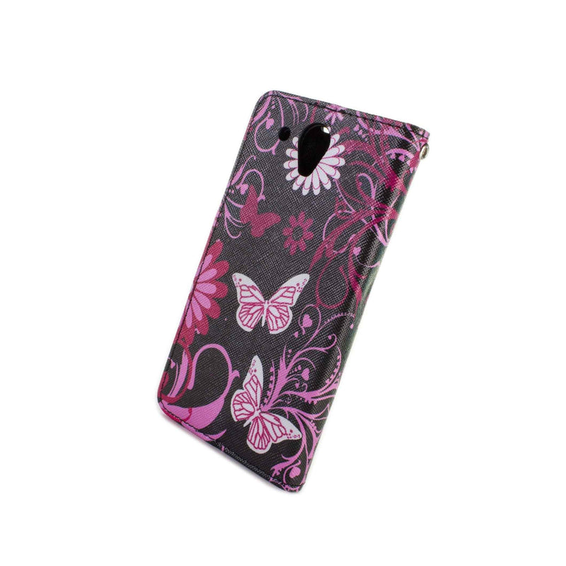 For Htc Desire 520 Card Case Pink Butterfly Design Wallet Phone Cover