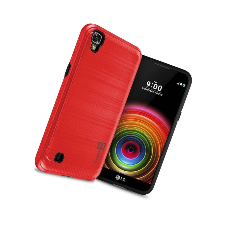 Hybrid Slim Hard Faux Metal Phone Cover Case For Lg X Power K6P Red