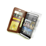 Coveron For Htc Desire 816 Credit Card Wallet Case Screen Protector Brown