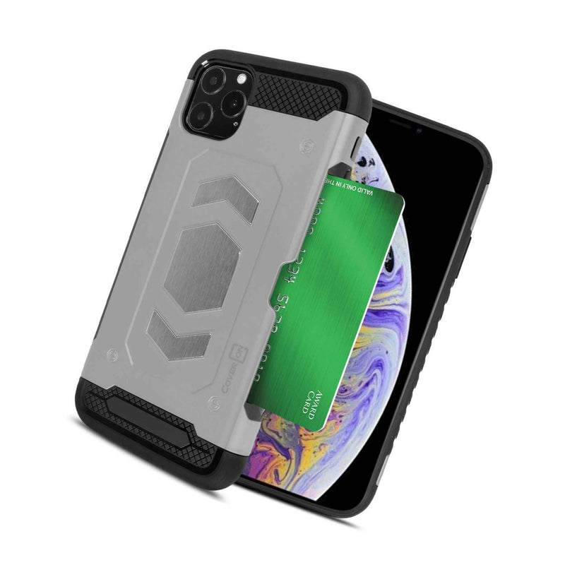 Silver Magnetic Credit Card Holder Shockproof Phone Case For Apple Iphone 11 Pro