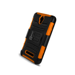 For Zte Obsidian Belt Clip Case Neon Orange Black Holster Hybrid Phone Cover
