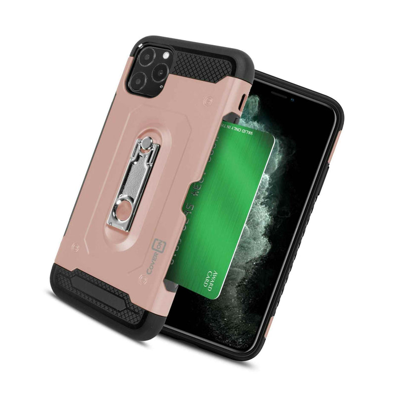 Rose Gold Kickstand Card Holder Slot Hard Phone Case For Apple Iphone 11 Pro Max