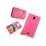 For Alcatel One Touch Pop Astro Wallet Hot Pink Purse Quilted Bag Mirror Pouch