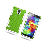 Neon Green White Hybrid Case For Samsung Galaxy S5 Hard Mesh Soft Silicone Cover