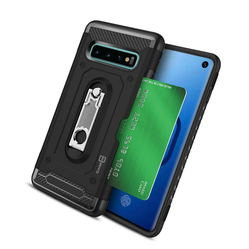 Black Kickstand Card Holder Slot Phone Cover Case For Samsung Galaxy S10