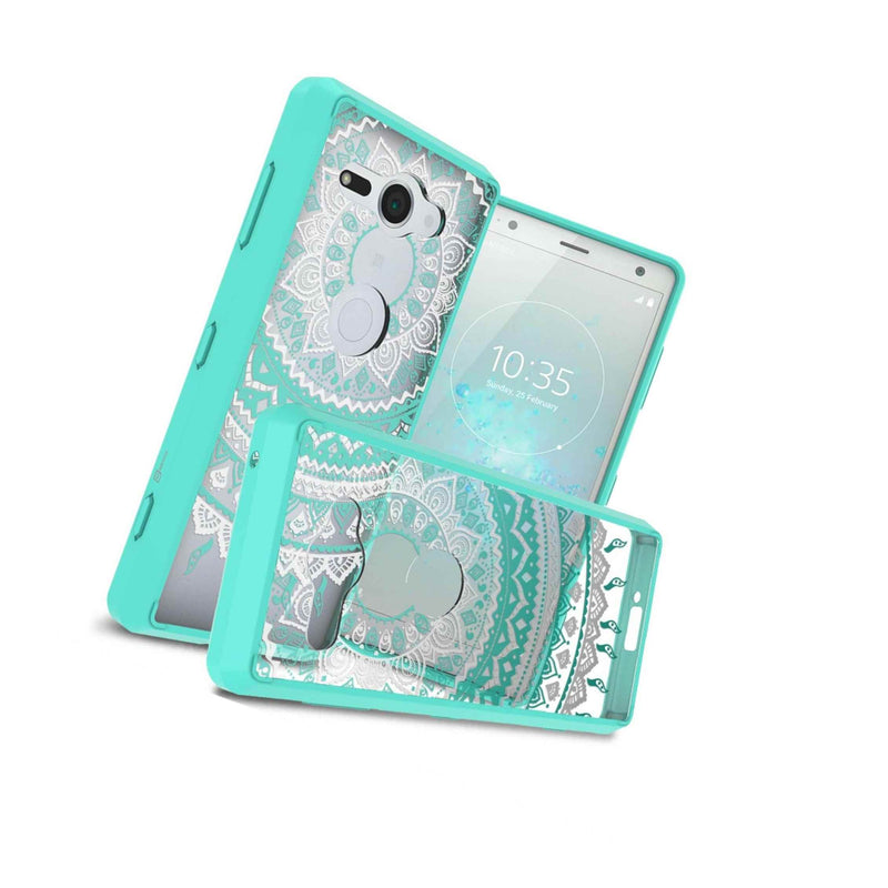 Teal Mandala Hybrid Slim Cover Shockproof Phone Case For Sony Xperia Xz2 Compact