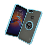 Sky Blue Phone Case For Motorola Moto E6 Play Hard Cover W Grip Ring Kickstand