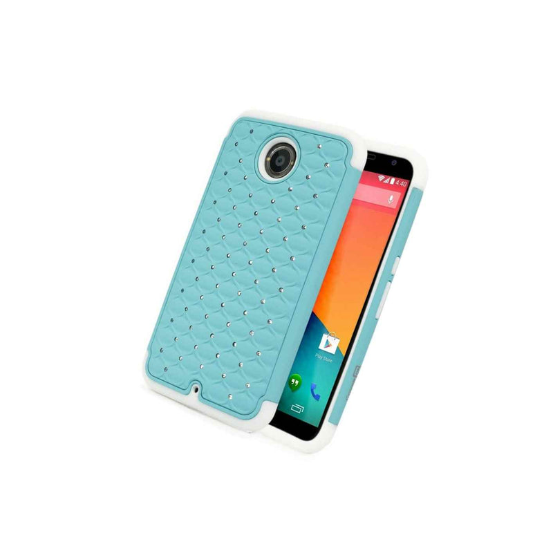 Coveron For Motorola Google Nexus 6 Case Diamond Hard Sky Blue White Cover