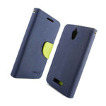Navy Neon Green Phone Cover For Zte Obsidian Card Case Holder Folio Pouch