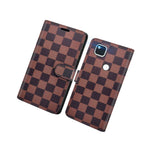 Brown Checker Rfid Pu Leather Folio Cover Wallet Phone Case For Google Pixel 4A