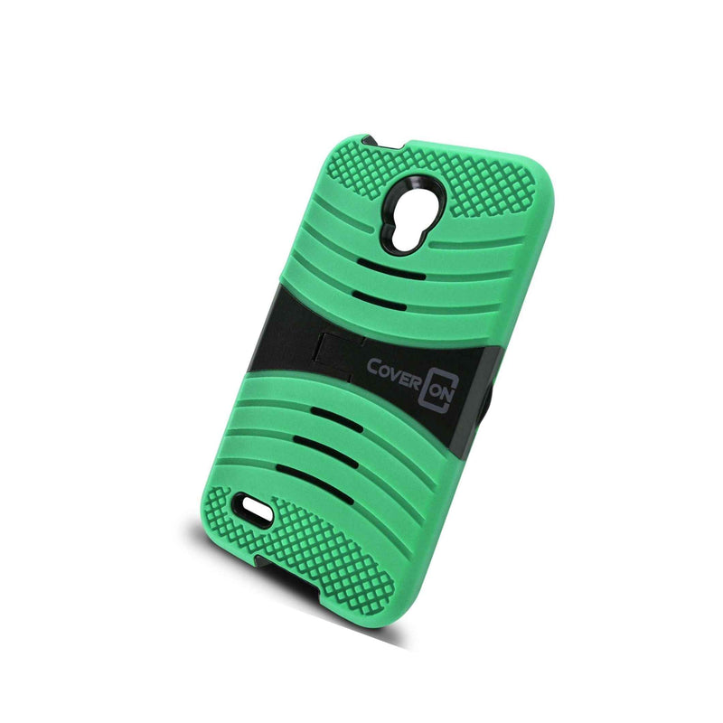 For Alcatel One Touch Conquest Case Teal Black Hybrid Tough Skin Phone Cover