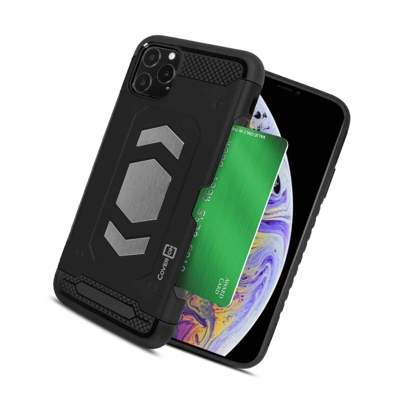 Black Magnetic Credit Card Holder Shockproof Phone Case For Apple Iphone 11 Pro