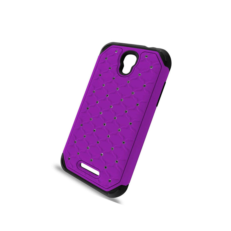 For Alcatel One Touch Elevate Case Purple Black Hybrid Diamond Bling Skin Cover