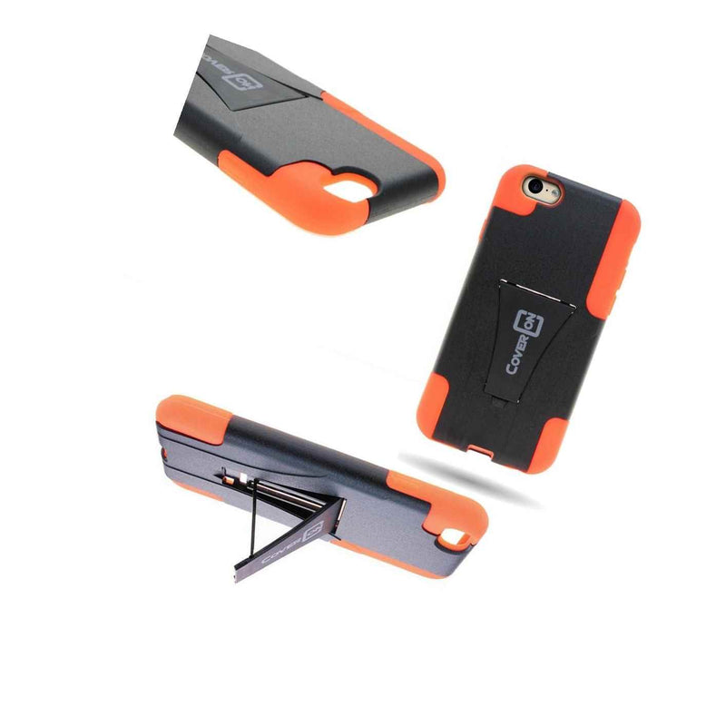 Soft Neon Orange Hard Black Case Protective Kickstand Cover For Apple Iphone 6
