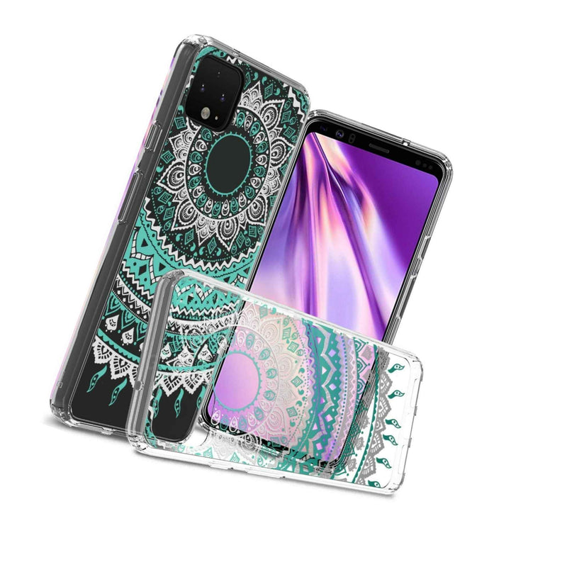 Clear Teal Mandala Hybrid Tpu Bumper Phone Cover Hard Case For Google Pixel 4