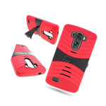 Hard Plastic Soft Silicone Cover Hybrid Kickstand Case For Lg G3 Red Black