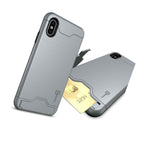 Gray Hard Case For Apple Iphone Xs Max Kickstand Credit Card Slot Phone Cover