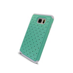 For Samsung Galaxy Note 5 Case Teal White Hybrid Diamond Bling Skin Cover