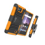 For Zte Tempo Belt Clip Case Neon Orange Black Holster Hybrid Cover