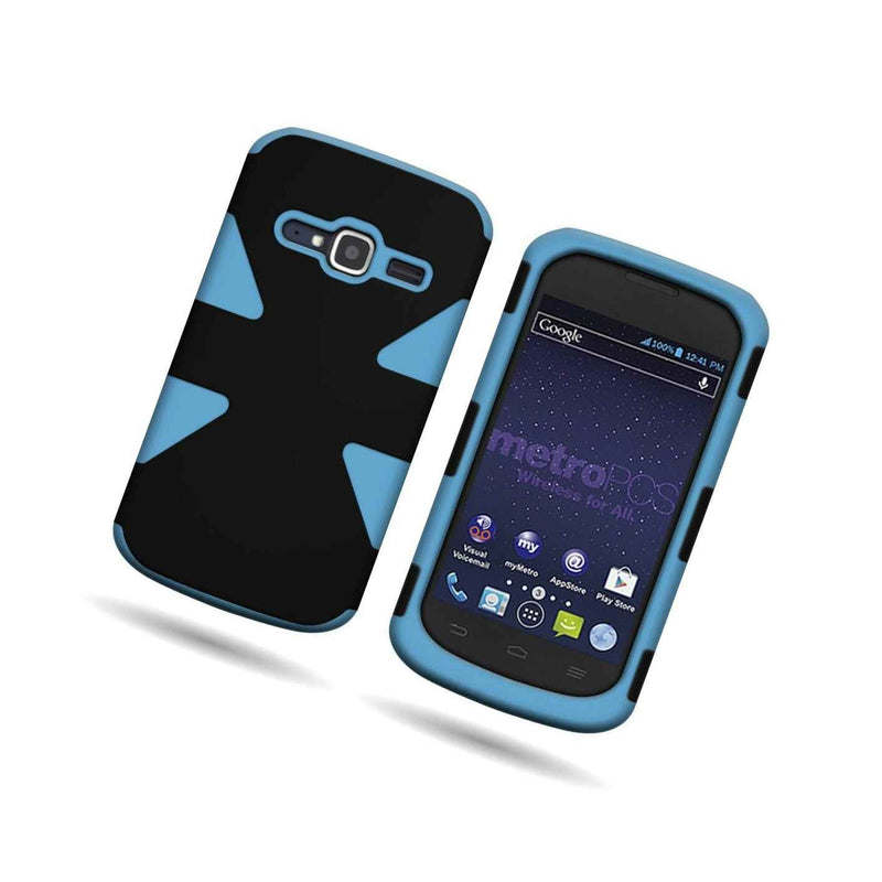 Tough Sky Blue Black Hybrid Case Hard Soft Protective Cover For Zte Concord Ii