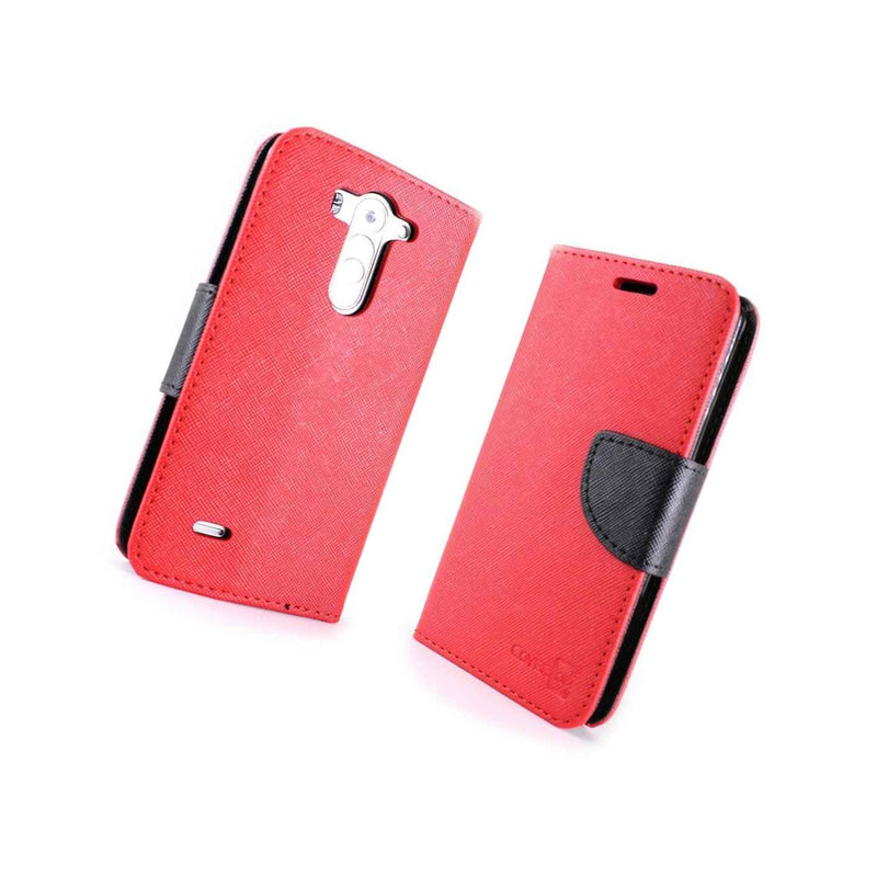 Coveron For Lg G3 Vigor Wallet Case Red Black Credit Card Folio Cover Lcd