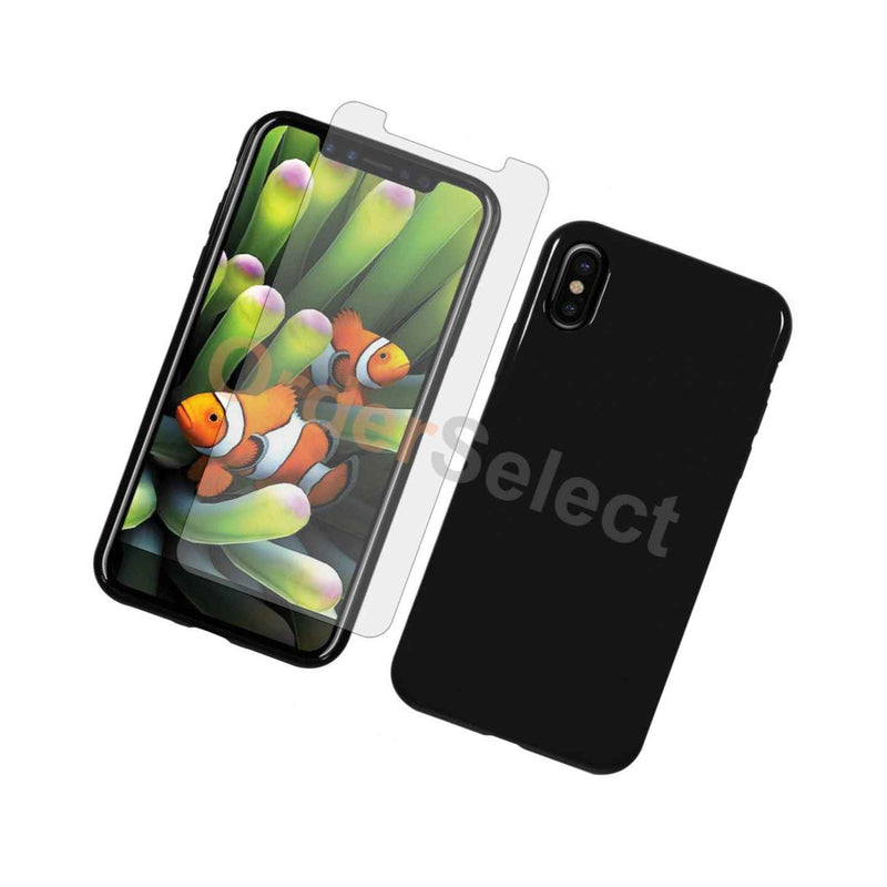 Soft Rubber Gel Case Black Lcd Hd Screen Protector For Apple Iphone X Xs