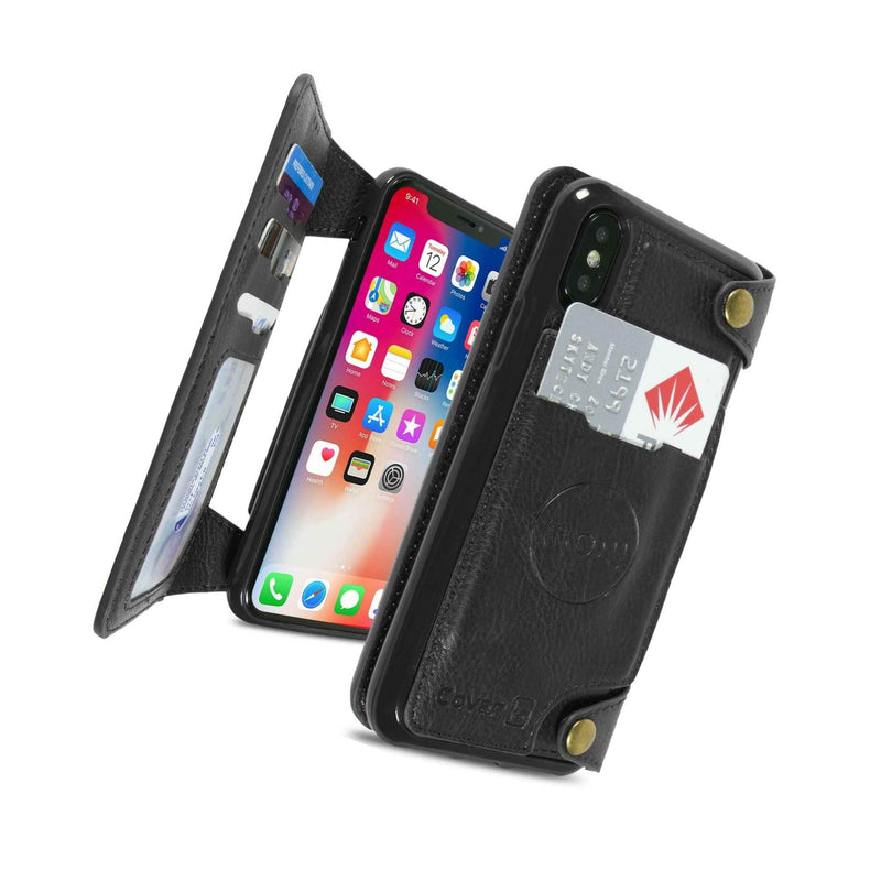 Black Wallet Case For Apple Iphone Xs X Credit Card Slot Flip Phone Cover