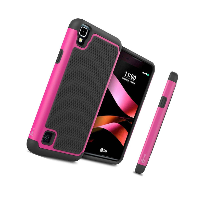 For Lg Tribute Hd X Style Case Hot Pink Black Rugged Skin Phone Cover