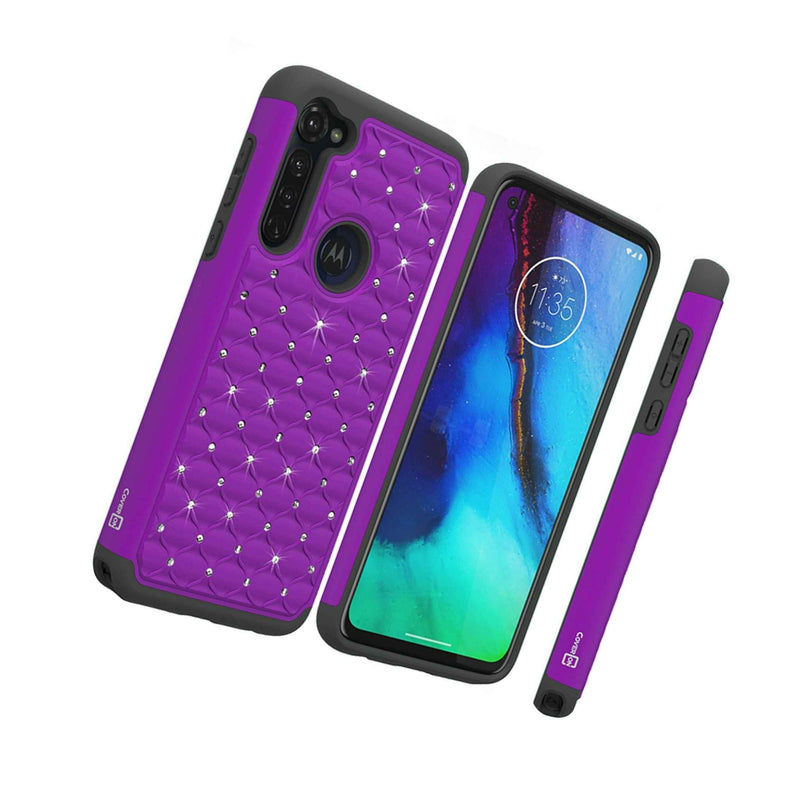 Purple Black Rhinestone Bling Hard Cover Phone Case For Motorola Moto G Stylus