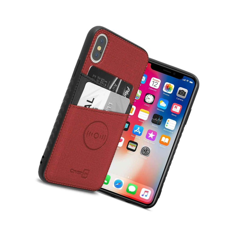 Red Fabric Credit Card Holder Phone Cover Case For Apple Iphone Xs X