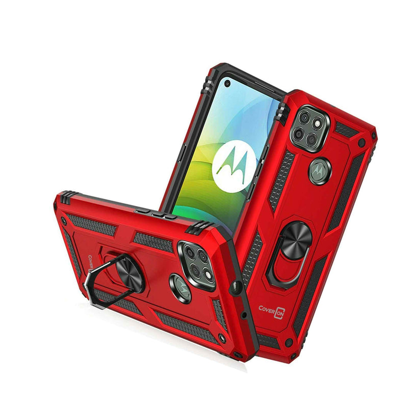 For Motorola Moto G9 Power Case Ring Metal Kickstand Rugged Red Phone Cover