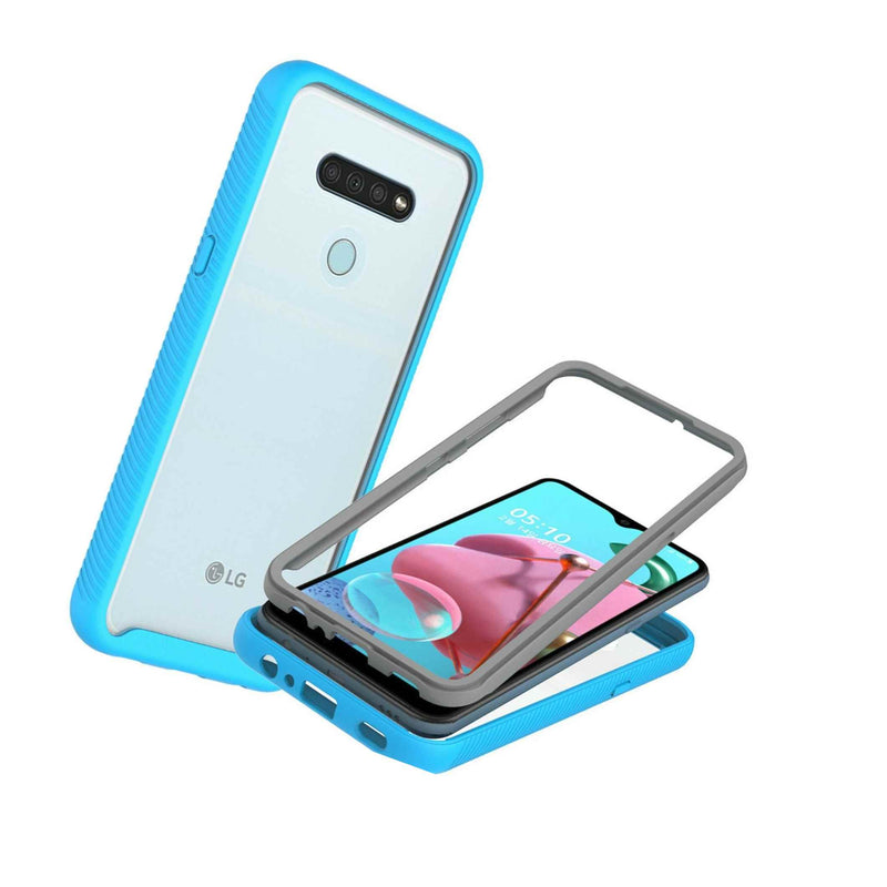 Light Blue Trim Shockproof Clear Cover Heavy Duty Phone Case For Lg K51 Reflect