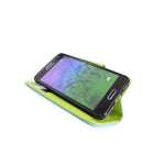Coveron For Samsung Galaxy Alpha Wallet Light Blue Neon Green Card Folio