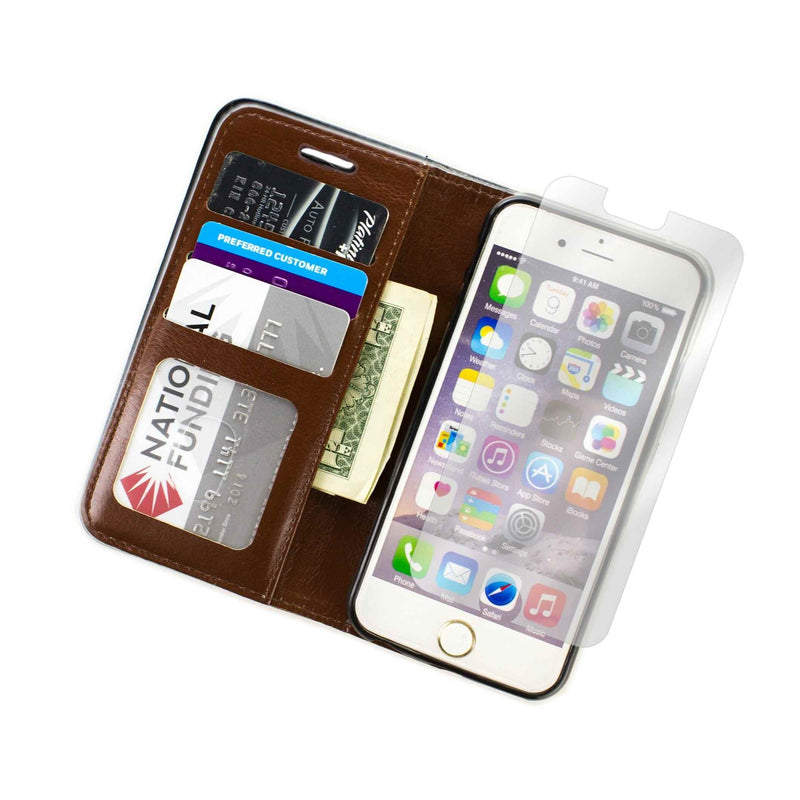 For Apple Iphone 6S Iphone 6 Wallet Case Brown Folio Faux Leather Pouch Lcd