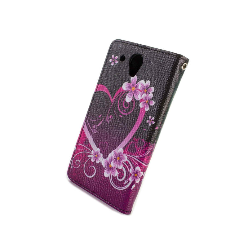 For Htc Desire 520 Card Case Purple Love Design Wallet Phone Cover